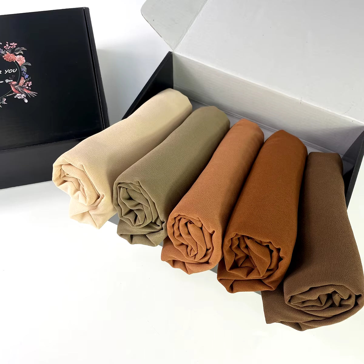 Gift Boxes Custom Hijab Bubble Chiffon Women Muslim Scarf Solid Color Plain Shawl Islamic Wrap Foulard Femme Echarpe